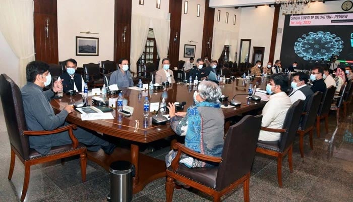 Sindh Chief Minister Syed Murad Ali Shah presides over a meeting of Coronavirus Task Force at CM House. — CM House