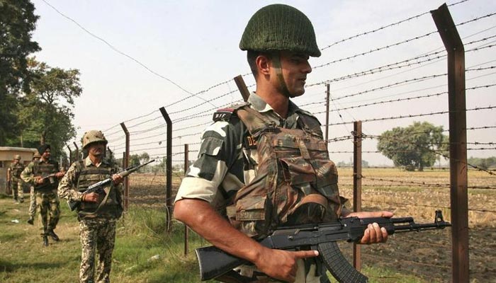 Indias Border Security Force (BSF) soldiers patrol near the fenced border with Pakistan at the Wagah border, on the outskirts of the northern Indian city of Amritsar. — Reuters/File