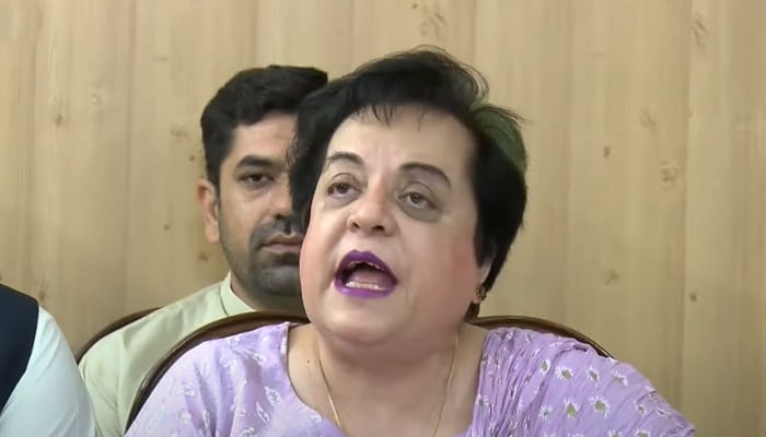PTI Senior Vice President Shireen Mazari addressing a press conference in Islamabad, on July 22, 2022. — YouTube/HumnewsLive