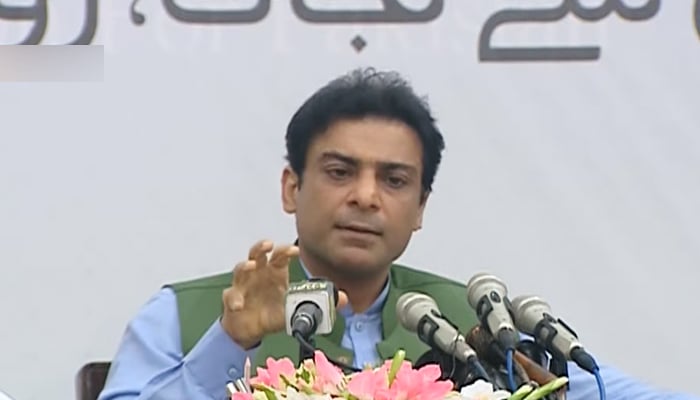Chief Minister Punjab Hamza Shahbaz addressing a press conference in Lahore on July 4, 2022. — Screengrab/Geo News