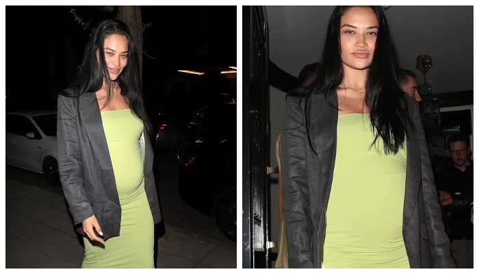 Pregnant Shanina Shaik turns heads in figure-hugging green outfit