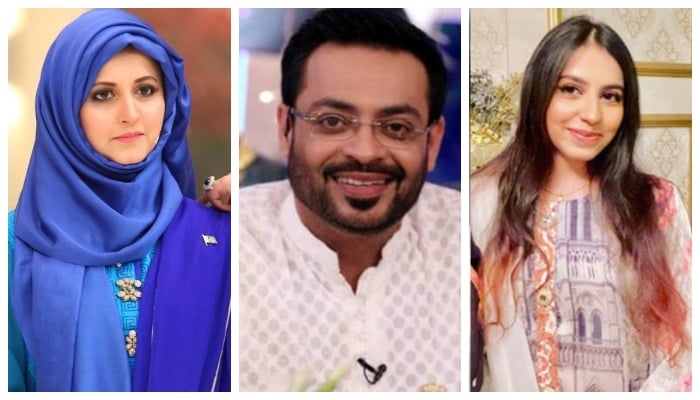 (Left to right) Aamir Liaquat Hussains former wife Bushra Iqbal, Aamir Liaquat and their daughter Dua Aamir. — Twitter/Instagram
