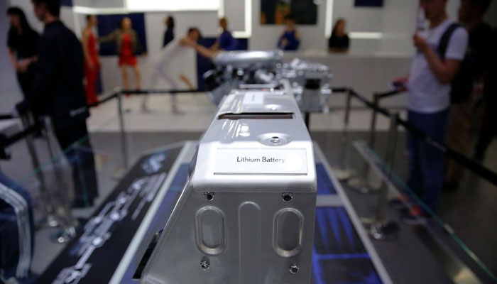 A lithium battery pack is seen at Lexus booth during the Auto China 2016 auto show in Beijing, China, April 29, 2016.—Reuters