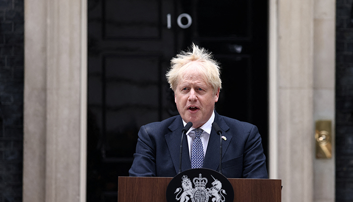 British Prime Minister Boris Johnson makes a statement at Downing Street in London, Britain, July 7, 2022. — Reuters