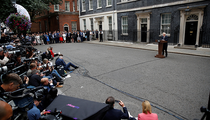British Prime Minister Boris Johnson makes a statement at Downing Street in London, Britain, July 7, 2022. — Reuters