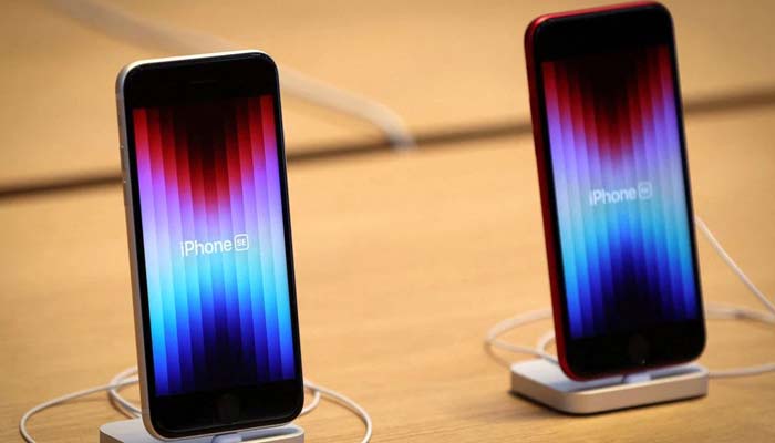 The new Apple iPhone SE is displayed at the Apple Store on 5th Avenue shortly after it went on sale in Manhattan, in New York City, New York, U.S., March 18, 2022.— Reuters