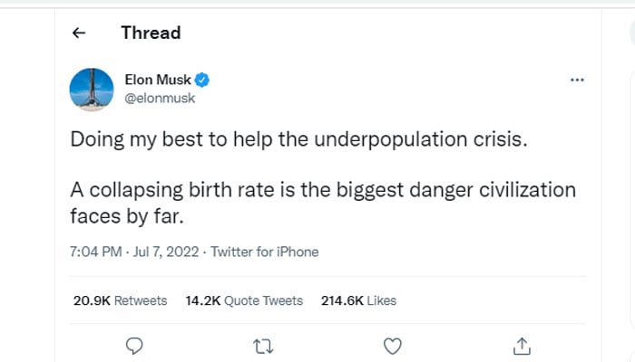 Elon Musk weighs in on twins’ birth with ‘underpopulation crisis’ joke