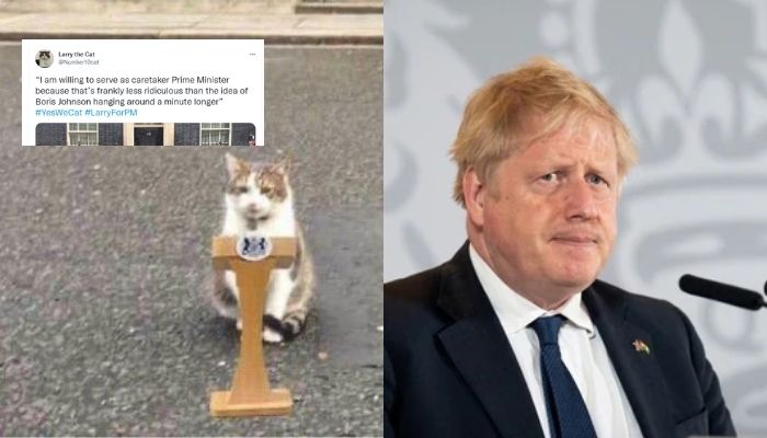 Larry the Cat (L) and Boris Johnson. — Twitter/Reuters