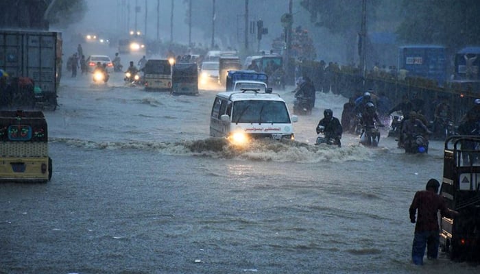 A flooded Karachi thoroughfare. — Photo courtesy Baseer Ahmed/Twitter