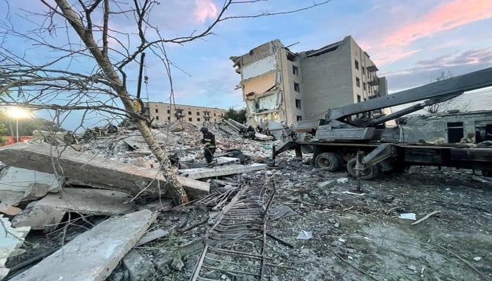 Rescue operation is underway after a missile strike, amid Russias invasion of Ukraine, at a location given as Chasiv Yar, Ukraine. Photo—REUTERS