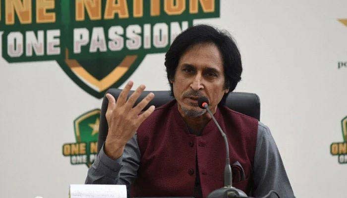 Pakistan Cricket Board Chairman Ramiz Raja addressing a press conference in this undated photo. — AFP/File