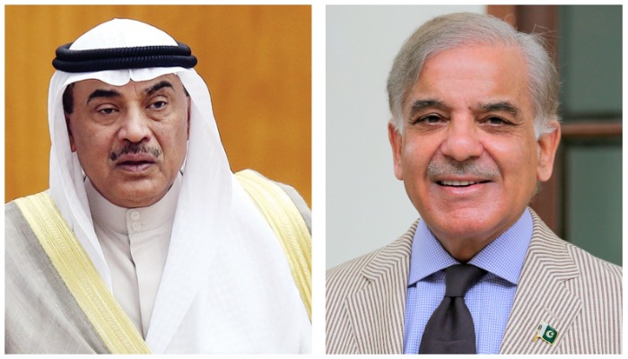 Kuwaiti Prime Minister Sabah Khaled Al-Hamad Al-Sabah (L) and his Pakistani counterpart Shehbaz Sharif. — Twitter/AFP/File