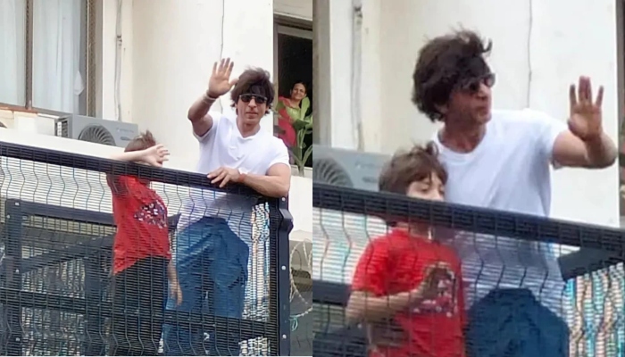 Shah Rukh Khan and AbRam send love to fans outside Mannat on Eid