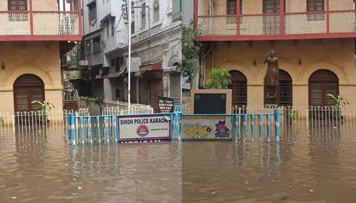 Another street in Karachi submerged in rainwater. — Twitter