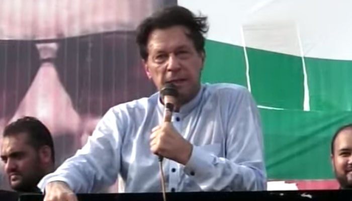PTI Chairman Imran Khan is addressing a public gathering in Bhakkar.