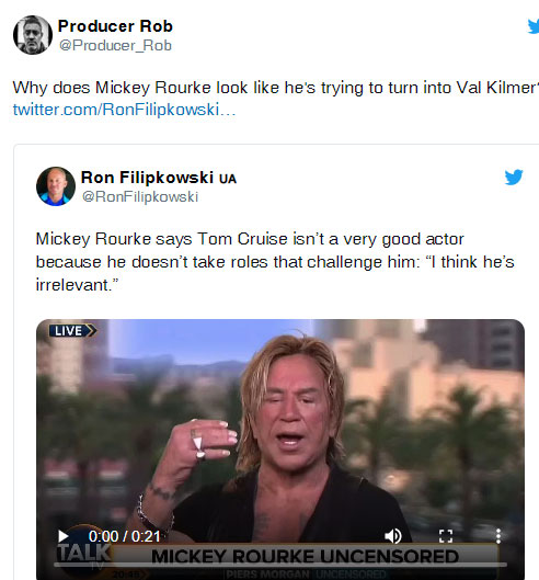 Tom Cruise fans lash out at Mickey Rourke for calling Top Gun star ‘irrelevant’