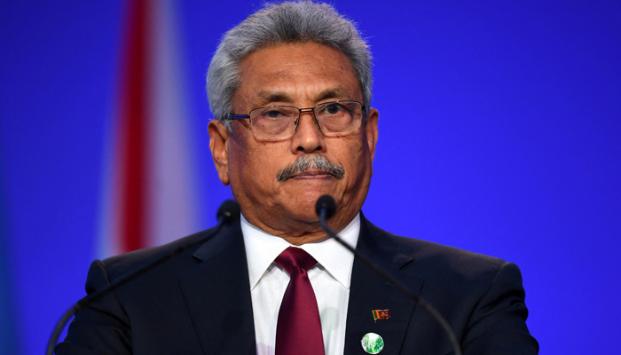 Sri Lankas President Gotabaya Rajapaksa presents his national statement as a part of the World Leaders Summit at the UN Climate Change Conference (COP26) in Glasgow, Scotland, Britain November 1, 2021. — Andy Buchanan/Pool via Reuters/Files