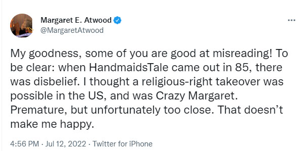 Margaret Atwood clears up hidden message regarding Roe v Wade decision: Photo