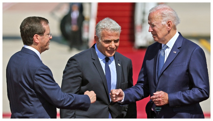 US President Joe Biden (right) is visiting, Israel, the occupied Palestinian territories and Saudi Arabia during his Middle East tour. — AFP