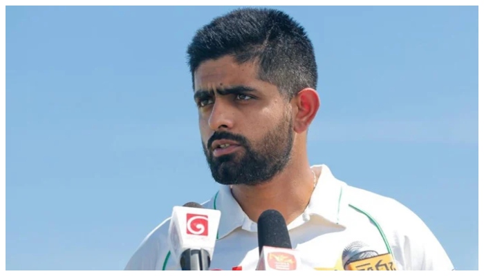 Pakistan skipper Babar Azam speaks to media in Sri Lanka. — PCB