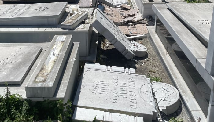 Vandals broke into a Jewish cemetery and smashed dozens of gravestones in Istanbul, Turkey. — Twitter/@tyahuditoplumu