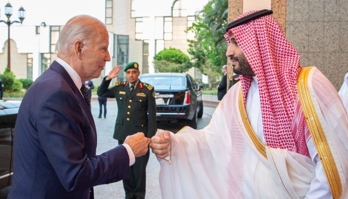 Saudi Crown Prince Mohammed bin Salman fist bumps US President Joe Biden upon his arrival at Al Salman Palace, in Jeddah, Saudi Arabia, July 15, 2022. — Reuters