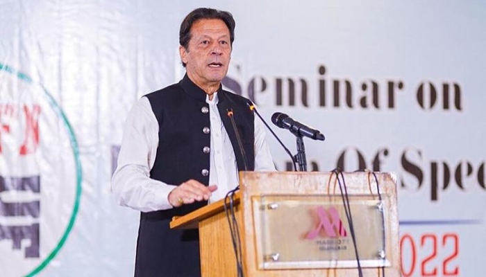 PTI Chairman Imran Khan addressing a seminar in Islamabad on July 16, 2022. — Instagram/imrankhan.pti