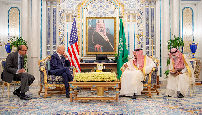 Saudi King Salman bin Abdulaziz receives US President Joe Biden at Al Salman Palace upon his arrival in Jeddah, Saudi Arabia, on July 15, 2022. — Reuters