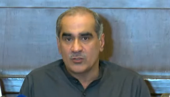 PML-N leader Khawaja Saad Rafique speaking during a press conference in Lahore, on July 18, 2022. —YouTube/Hum news