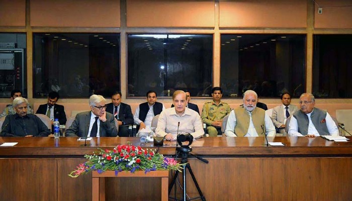 Prime Minister Shehbaz Sharif chairing a Parliamentary Party meeting of PML-N at Parliament House on May 09. — APP