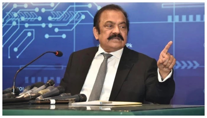 Minister for Interior Rana Sanaullah addressing a press conference in Islamabad. — PID/File