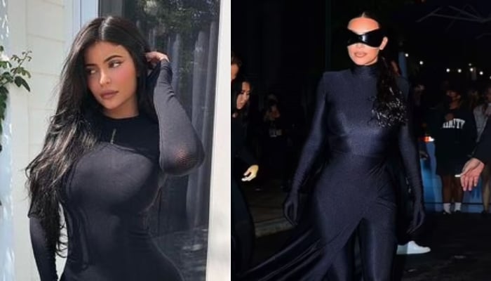 Kylie Jenner mirrors Kim Kardashian’s signature black bodysuit look in new video