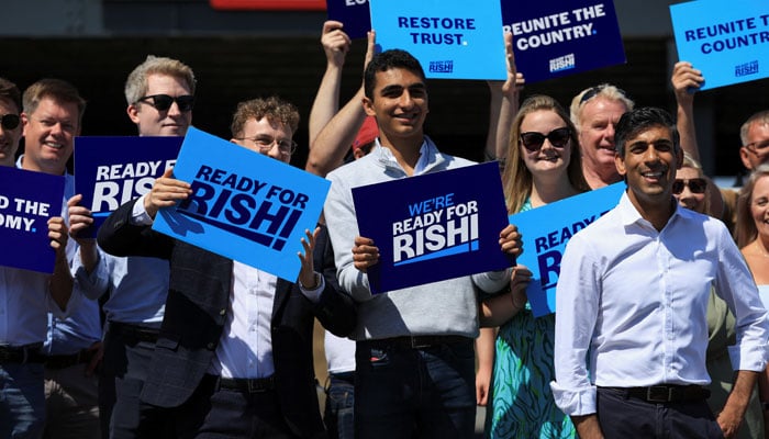Former Chancellor of the Exchequer Rishi Sunak meets Conservative Party members and activists, in Teesport, Redcar, Britain, July 16, 2022. — Reuters