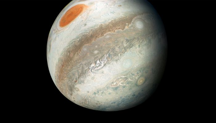 The view shows Jupiter including its Great red Spot captured by NASAs Juno spacecraft on the outbound leg of its 12th close flyby of the gas giant planet, April 1, 2018. —Reuters