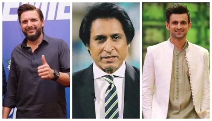 Shahid Afridi (from left to right), Ramiz Raja and Shoaib Malik. — Instagram/Twitter