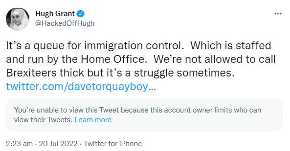 Hugh Grant condemns UK Home Secretary over ‘inhumane’ immigration queue