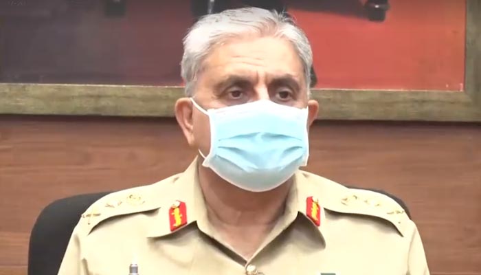 Chief of Army Staff General Qamar Javed Bajwa presiding a meeting at the National Emergency Operation Centre. — Screengrab/ISPR video
