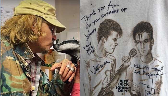 Johnny Depp, Jeff Beck memenangkan hati saat mereka menandatangani kaos edisi terbatas untuk lelang amal satwa liar