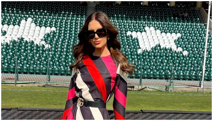 Erin Holland strikes a pose at the Gaddafi Stadium in Lahore — Twitter/@erinvholland/File