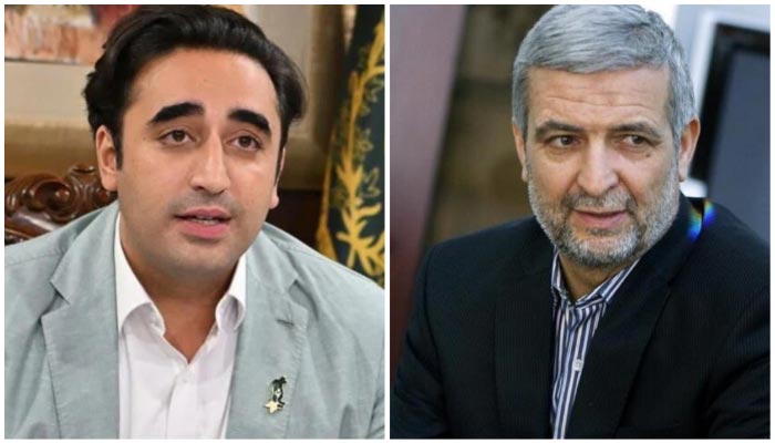 Federal Minister for Foreign Affairs Bilawal Bhutto-Zardari (L) andIran’s Special Representative to the President on Afghanistan Hassan Kazemi Ghomi. — Twitter/File