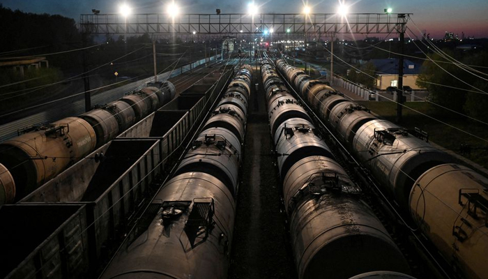 View shows railroad freight cars, including oil tanks, in Omsk, Russia May 1, 2020. — Reuters
