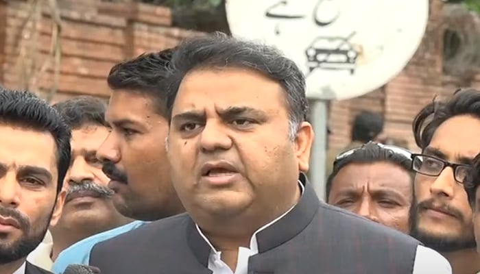 PTI leader Fawad Chaudhry is talking to media personnel in Lahore, on July 23, 2022. — YouTube/GeoNews