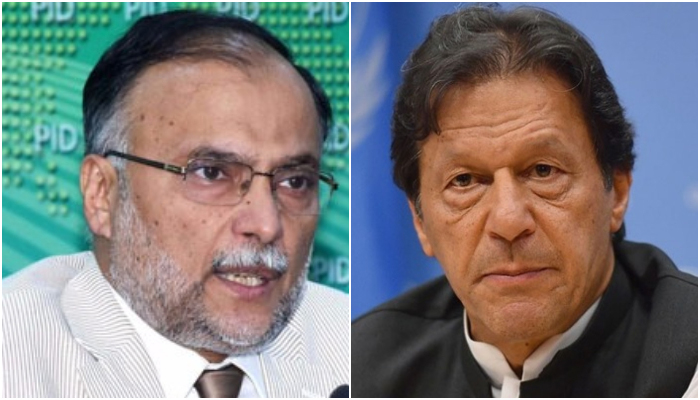 Minister for Planning and Development Ahsan Iqbal (L) and PTI Chairman Imran Khan. — Radio Pakistan/AFP