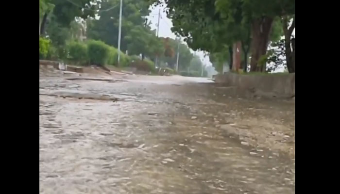 A flooded Karachi street. Photo: Twitter/@Zulfi94082