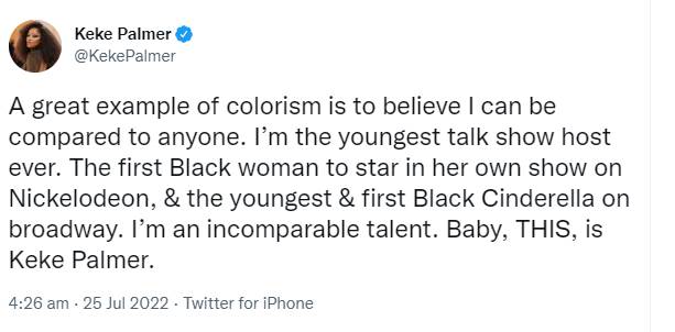 Keke Palmer claps back at Zendayas comparison over colourism