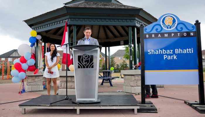 Brampton Mayor Patrick Brown expressing his views while inaugurating Shahbaz Bhatti Park.— City of Brampton/ Twitter