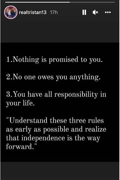 Tristan Thompsons new post has a cryptic message for Khloe Kardashian?