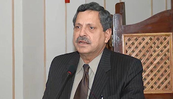 Senior PTI leaderHamid Khan addressing an event in this undated photo. — Twitter/File