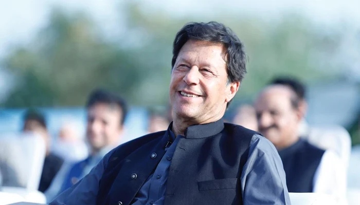 PTI Chairperson Imran Khan smiles during the groundbreaking ceremony of the Rawalpindi Ring Road project, on March 19, 2022. — Facebook/ImranKhanOfficial