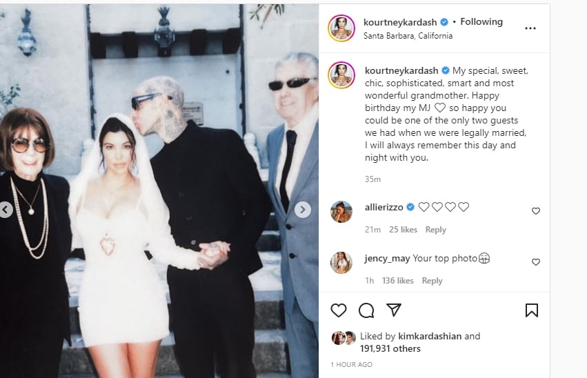 Kourtney Kardashian pens sweet birthday tribute to grandma